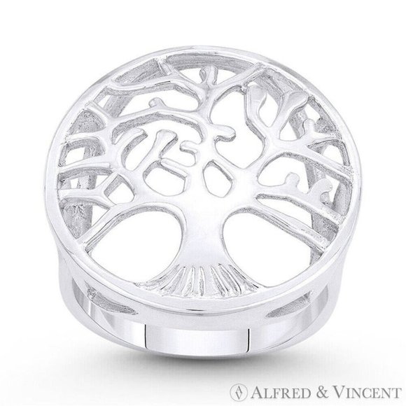 Tree-of-Life Etz Chaim Large Charm Ring in .925 Sterling Silver - Size 9 - Picture 1 of 1